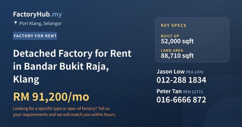 Factory For Rent - Detached Factory for Rent in Bandar Bukit Raja, Klang - Port Klang, Selangor