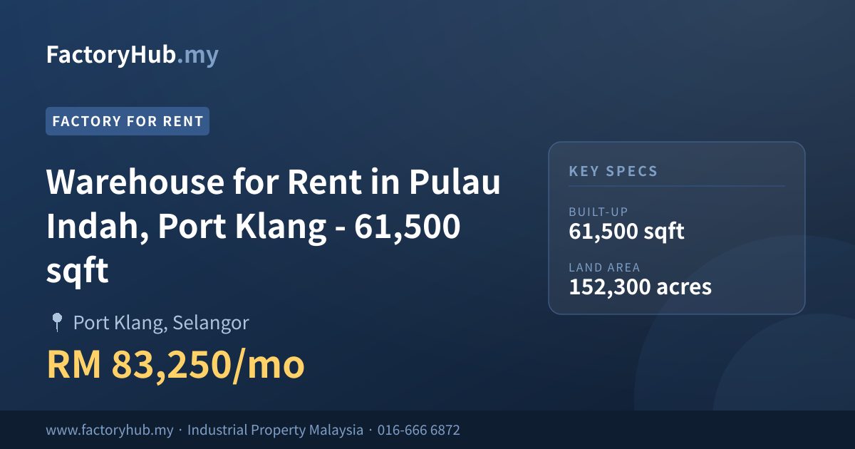 Kilang Untuk Disewa - Gudang Untuk Disewa di Pulau Indah, Pelabuhan Klang - 61,500 kaki persegi - Port Klang, Selangor