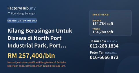 Kilang Untuk Disewa - Kilang Berasingan Untuk Disewa di North Port Industrial Park, Port Klang - Port Klang, Selangor