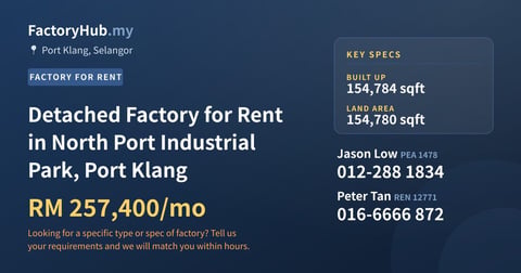Factory For Rent - Detached Factory for Rent in North Port Industrial Park, Port Klang - Port Klang, Selangor