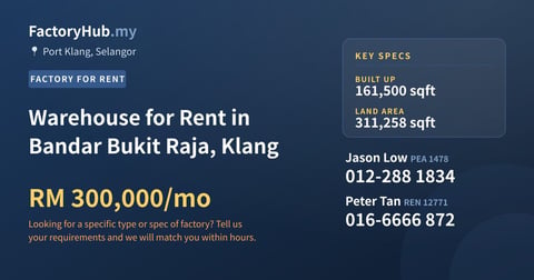 Factory For Rent - Warehouse for Rent in Bandar Bukit Raja, Klang - Port Klang, Selangor