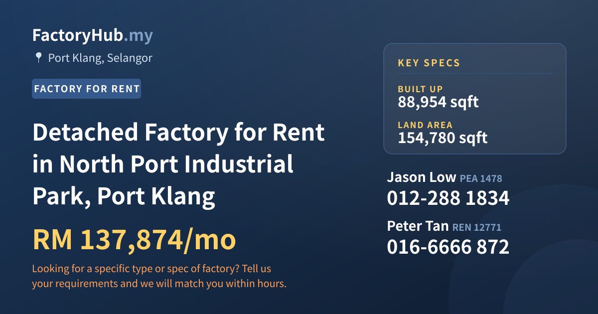 Factory For Rent - Detached Factory for Rent in North Port Industrial Park, Port Klang - Port Klang, Selangor