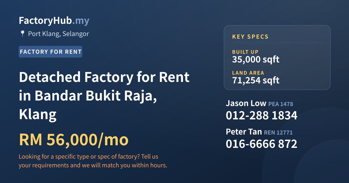 Factory For Rent - Detached Factory for Rent in Bandar Bukit Raja, Klang - Port Klang, Selangor