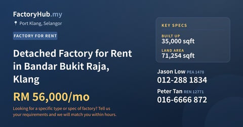 Factory For Rent - Detached Factory for Rent in Bandar Bukit Raja, Klang - Port Klang, Selangor