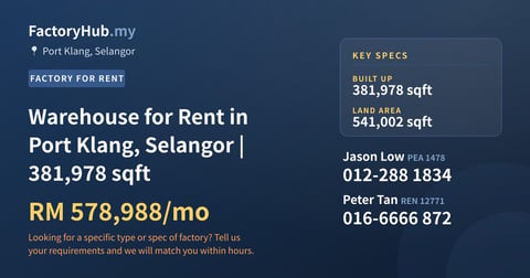 Factory For Rent - Warehouse for Rent in Port Klang, Selangor | 381,978 sqft - Port Klang, Selangor