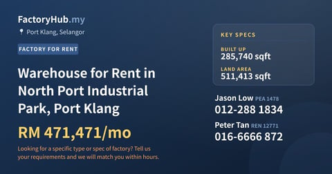 Factory For Rent - Warehouse for Rent in North Port Industrial Park, Port Klang - Port Klang, Selangor