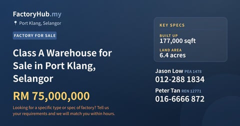 Factory For Sale - Class A Warehouse for Sale in Port Klang, Selangor - Port Klang, Selangor