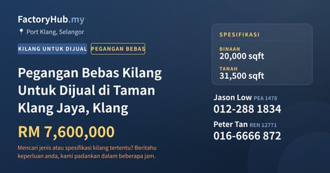 Kilang Untuk Dijual - Pegangan Bebas Kilang Untuk Dijual di Taman Klang Jaya, Klang - Port Klang, Selangor