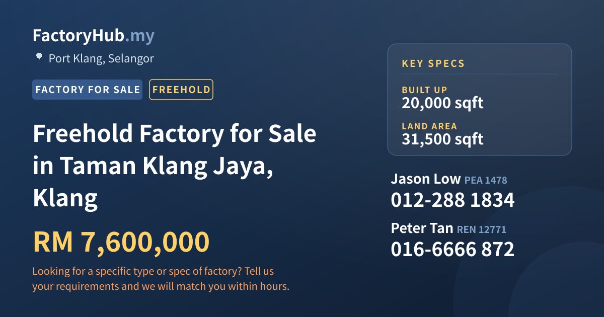 Factory For Sale - Freehold Factory for Sale in Taman Klang Jaya, Klang - Port Klang, Selangor