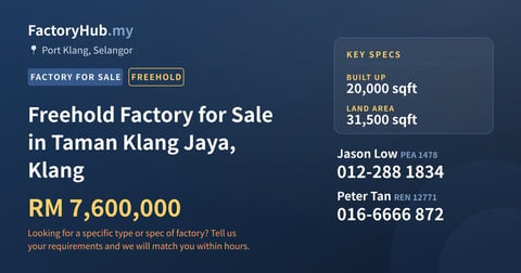 Factory For Sale - Freehold Factory for Sale in Taman Klang Jaya, Klang - Port Klang, Selangor