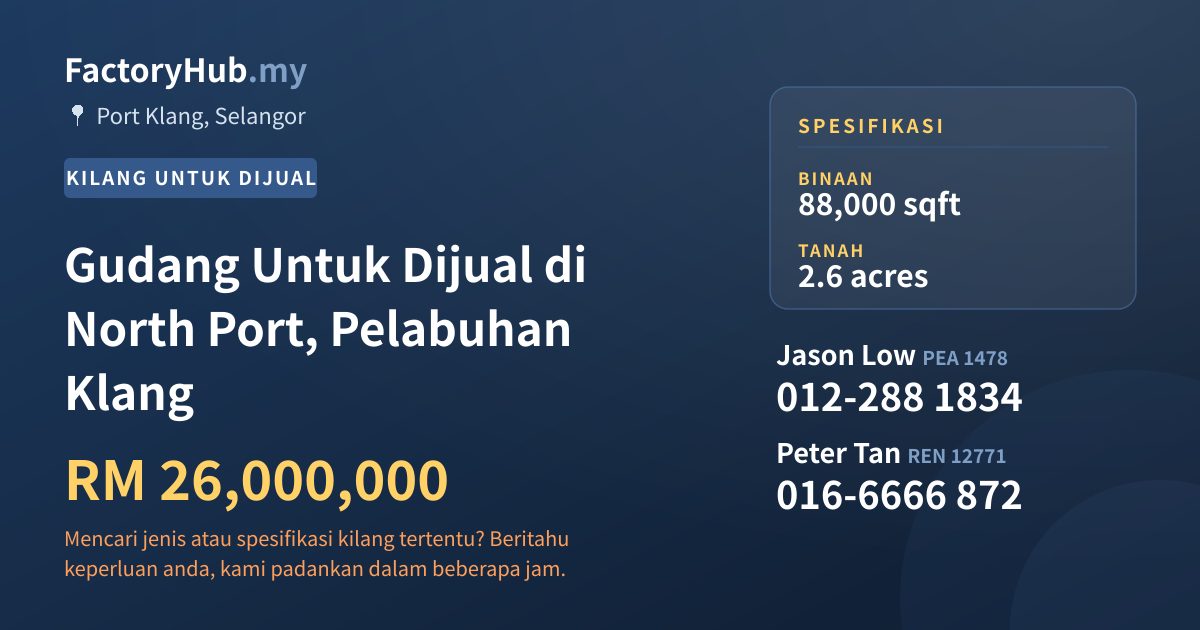 Kilang Untuk Dijual - Gudang Untuk Dijual di North Port, Pelabuhan Klang - Port Klang, Selangor