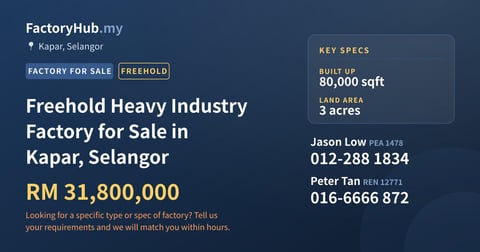 Factory For Sale - Freehold Heavy Industry Factory for Sale in Kapar, Selangor - Kapar, Selangor