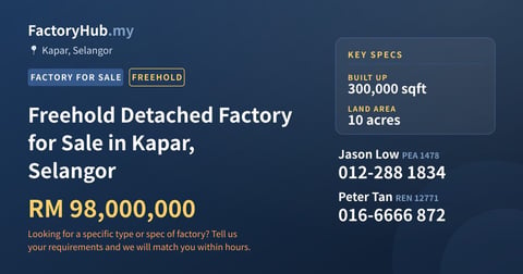 Factory For Sale - Freehold Detached Factory for Sale in Kapar, Selangor - Kapar, Selangor