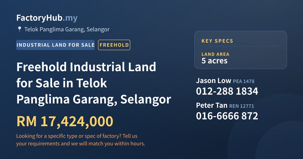 Land For Sale - Freehold Industrial Land for Sale in Telok Panglima Garang, Selangor - Telok Panglima Garang, Selangor