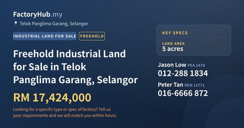 Land For Sale - Freehold Industrial Land for Sale in Telok Panglima Garang, Selangor - Telok Panglima Garang, Selangor