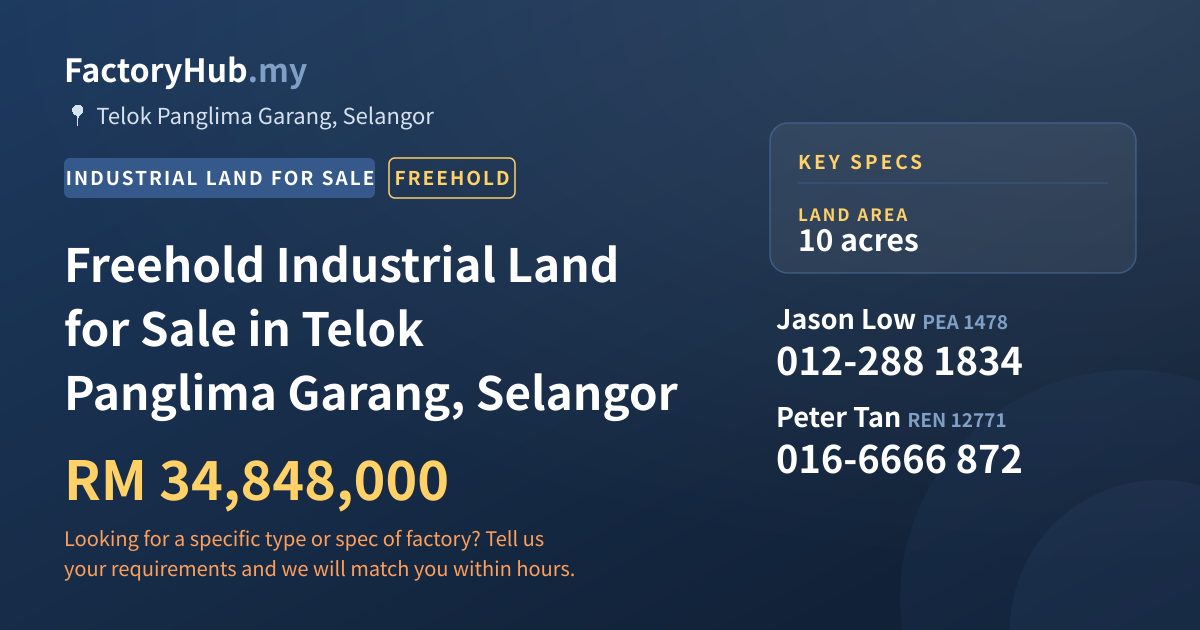 Land For Sale - Freehold Industrial Land for Sale in Telok Panglima Garang, Selangor - Telok Panglima Garang, Selangor