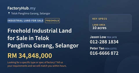 Land For Sale - Freehold Industrial Land for Sale in Telok Panglima Garang, Selangor - Telok Panglima Garang, Selangor