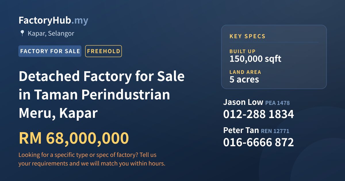Factory For Sale - Detached Factory for Sale in Taman Perindustrian Meru, Kapar - Kapar, Selangor