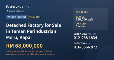 Factory For Sale - Detached Factory for Sale in Taman Perindustrian Meru, Kapar - Kapar, Selangor