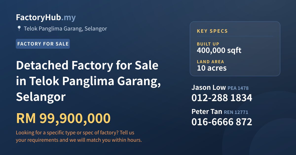 Factory For Sale - Detached Factory for Sale in Telok Panglima Garang, Selangor - Telok Panglima Garang, Selangor