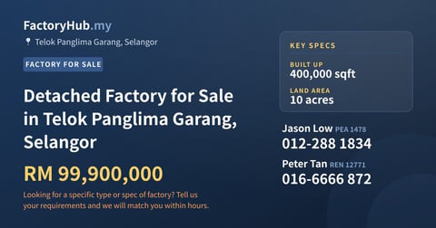 Factory For Sale - Detached Factory for Sale in Telok Panglima Garang, Selangor - Telok Panglima Garang, Selangor