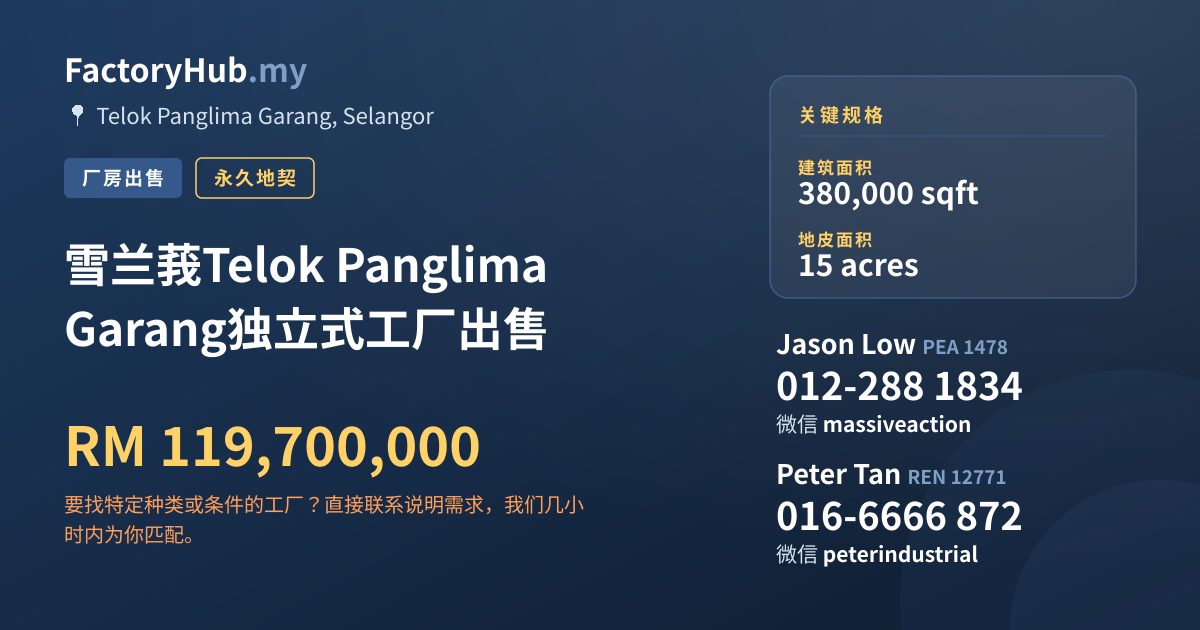 工厂 出售 - 雪兰莪Telok Panglima Garang独立式工厂出售 - Telok Panglima Garang, Selangor