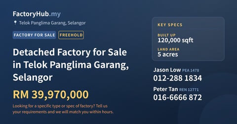 Factory For Sale - Detached Factory for Sale in Telok Panglima Garang, Selangor - Telok Panglima Garang, Selangor