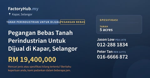 Tanah Untuk Dijual - Pegangan Bebas Tanah Perindustrian Untuk Dijual di Kapar, Selangor - Kapar, Selangor