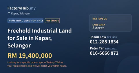 Land For Sale - Freehold Industrial Land for Sale in Kapar, Selangor - Kapar, Selangor