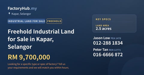 Land For Sale - Freehold Industrial Land for Sale in Kapar, Selangor - Kapar, Selangor