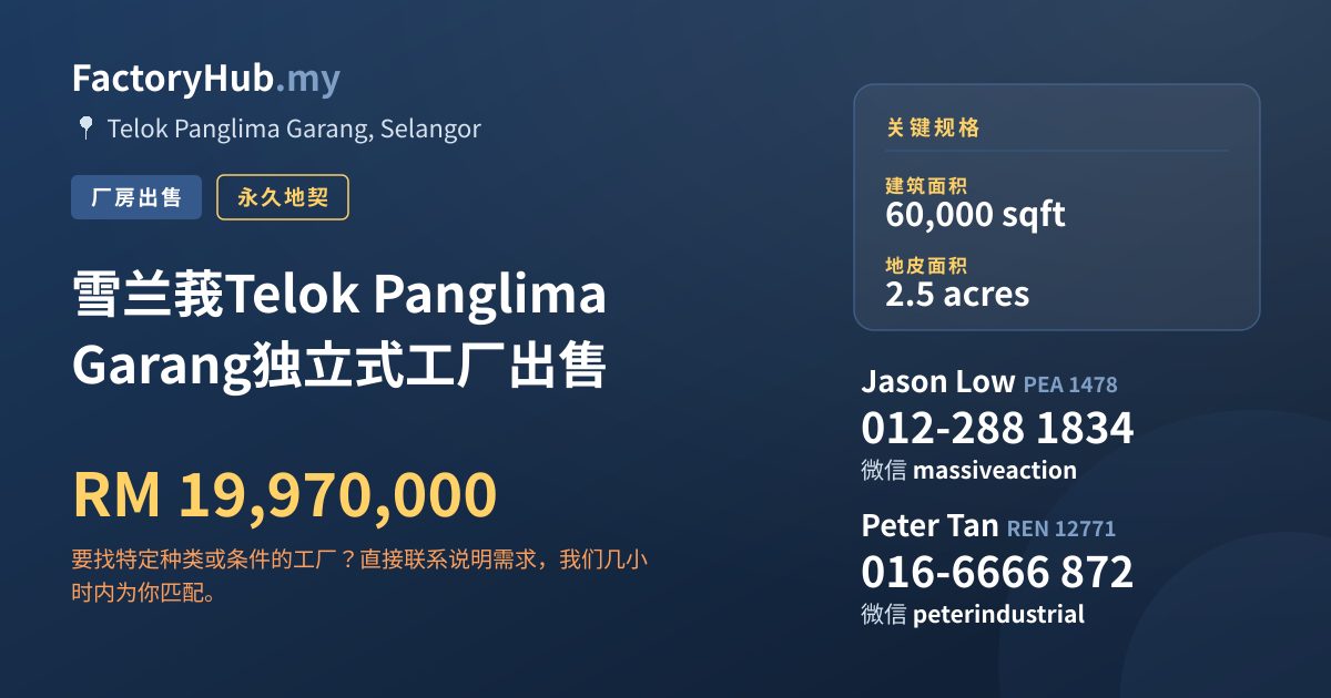 工厂 出售 - 雪兰莪Telok Panglima Garang独立式工厂出售 - Telok Panglima Garang, Selangor