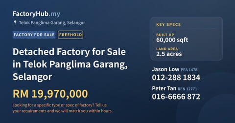 Factory For Sale - Detached Factory for Sale in Telok Panglima Garang, Selangor - Telok Panglima Garang, Selangor