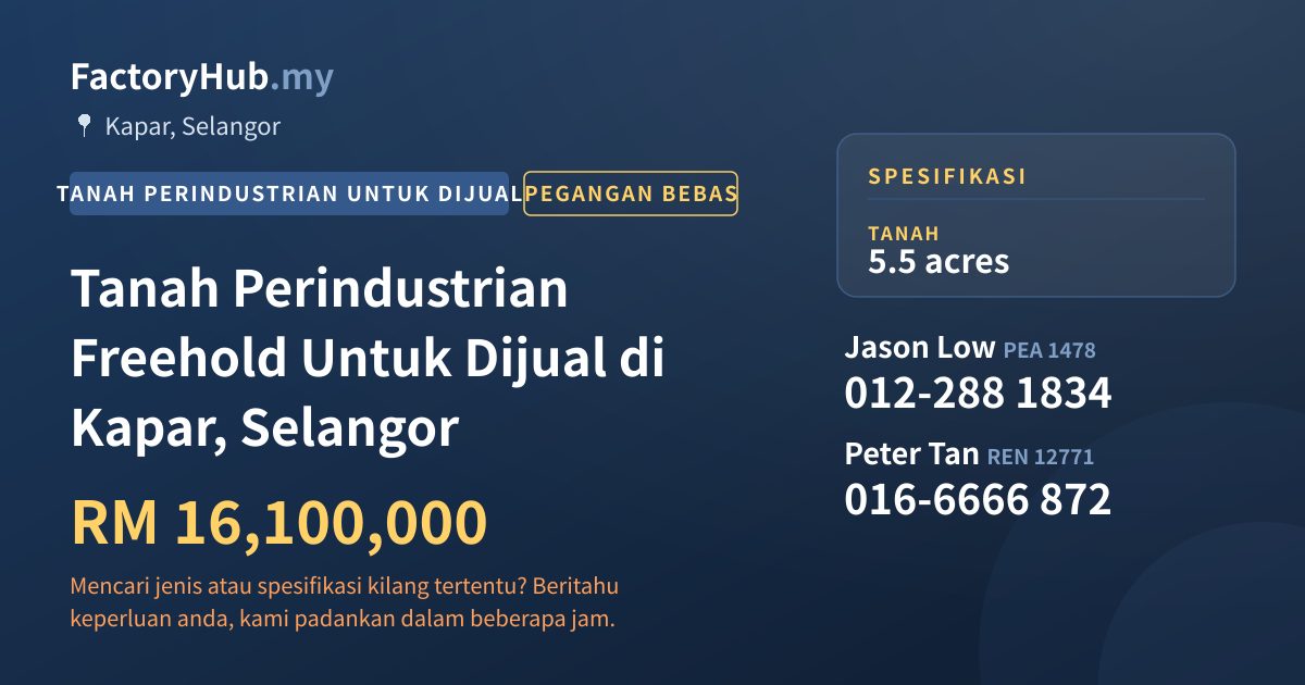 Tanah Untuk Dijual - Tanah Perindustrian Freehold Untuk Dijual di Kapar, Selangor - Kapar, Selangor