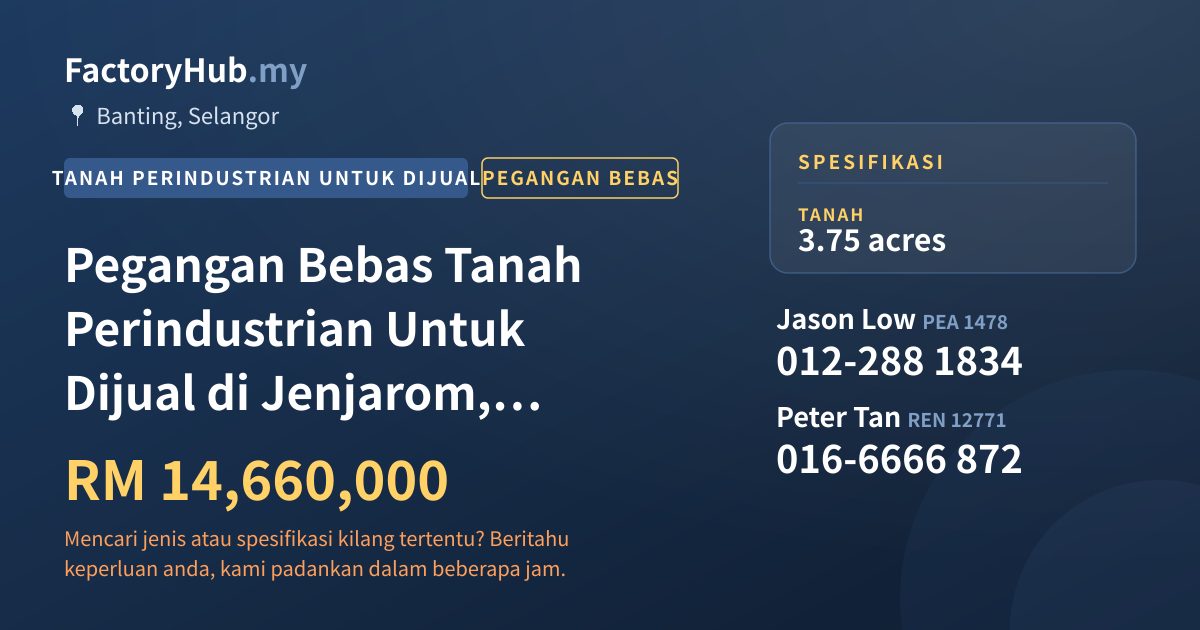 Tanah Untuk Dijual - Pegangan Bebas Tanah Perindustrian Untuk Dijual di Jenjarom, Banting - Banting, Selangor
