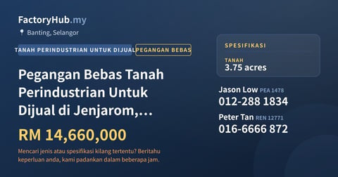 Tanah Untuk Dijual - Pegangan Bebas Tanah Perindustrian Untuk Dijual di Jenjarom, Banting - Banting, Selangor