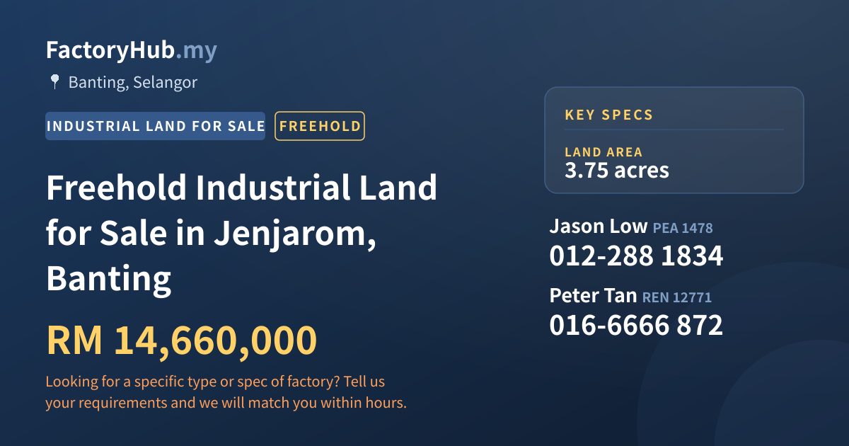 Land For Sale - Freehold Industrial Land for Sale in Jenjarom, Banting - Banting, Selangor