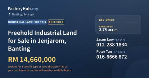 Land For Sale - Freehold Industrial Land for Sale in Jenjarom, Banting - Banting, Selangor