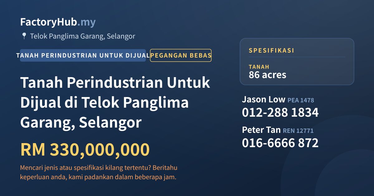 Tanah Untuk Dijual - Tanah Perindustrian Untuk Dijual di Telok Panglima Garang, Selangor - Telok Panglima Garang, Selangor