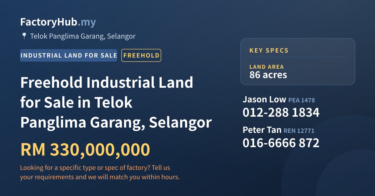 Land For Sale - Freehold Industrial Land for Sale in Telok Panglima Garang, Selangor - Telok Panglima Garang, Selangor