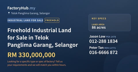 Land For Sale - Freehold Industrial Land for Sale in Telok Panglima Garang, Selangor - Telok Panglima Garang, Selangor