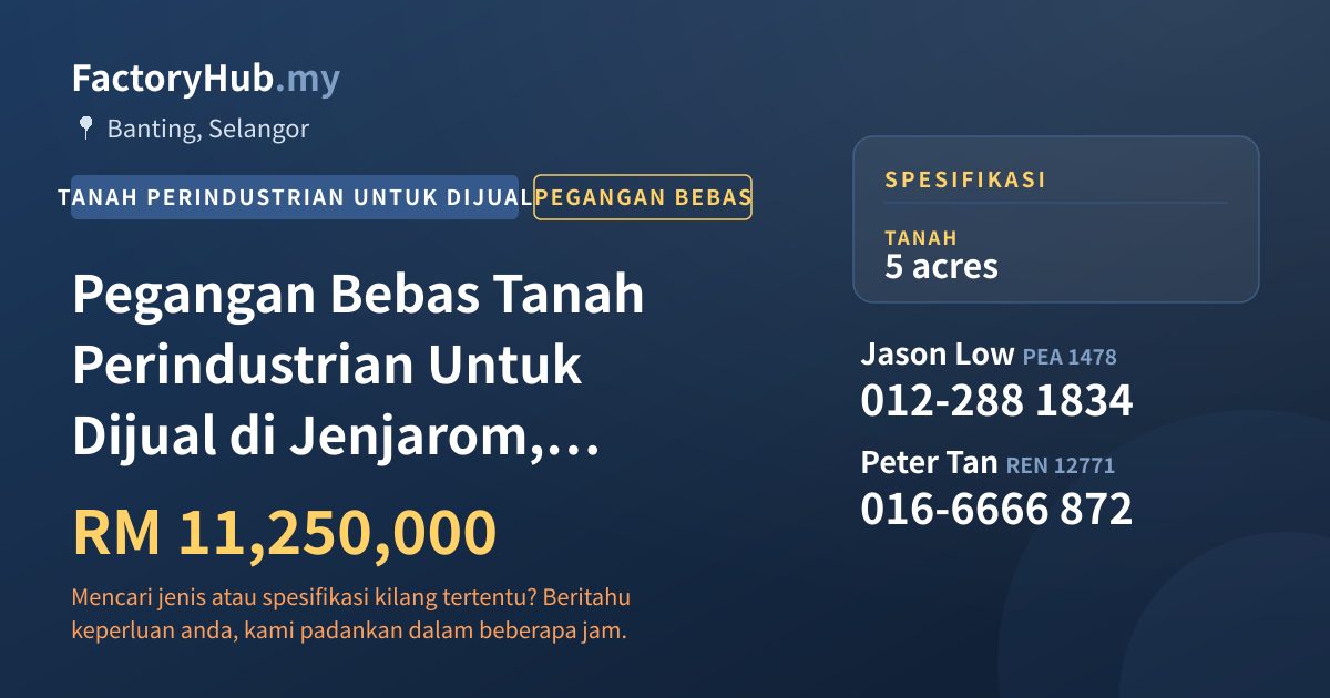 Tanah Untuk Dijual - Pegangan Bebas Tanah Perindustrian Untuk Dijual di Jenjarom, Banting - Banting, Selangor