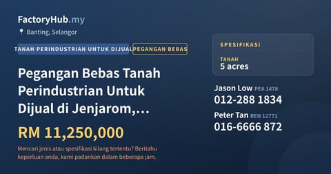 Tanah Untuk Dijual - Pegangan Bebas Tanah Perindustrian Untuk Dijual di Jenjarom, Banting - Banting, Selangor