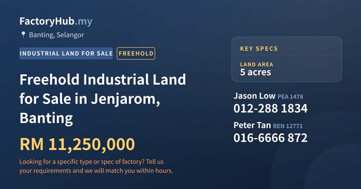 Land For Sale - Freehold Industrial Land for Sale in Jenjarom, Banting - Banting, Selangor