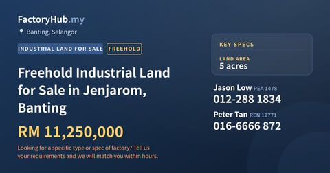 Land For Sale - Freehold Industrial Land for Sale in Jenjarom, Banting - Banting, Selangor