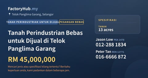 Tanah Untuk Dijual - Tanah Perindustrian Bebas untuk Dijual di Telok Panglima Garang - Telok Panglima Garang, Selangor
