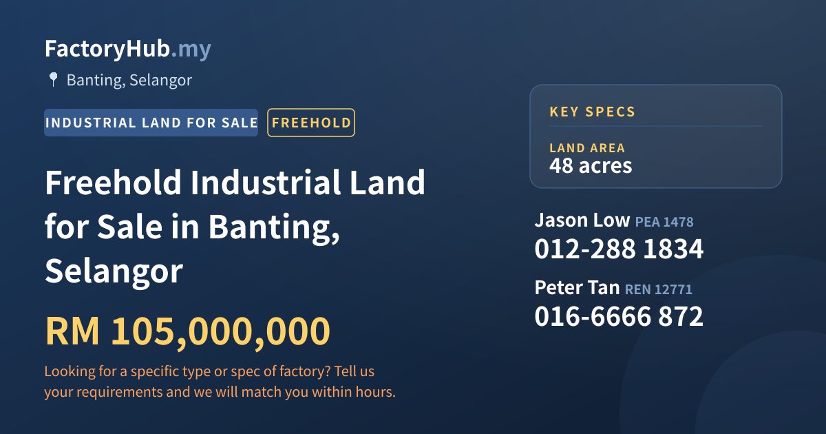 Land For Sale - Freehold Industrial Land for Sale in Banting, Selangor - Banting, Selangor