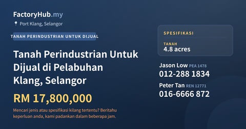Tanah Untuk Dijual - Tanah Perindustrian Untuk Dijual di Pelabuhan Klang, Selangor - Port Klang, Selangor