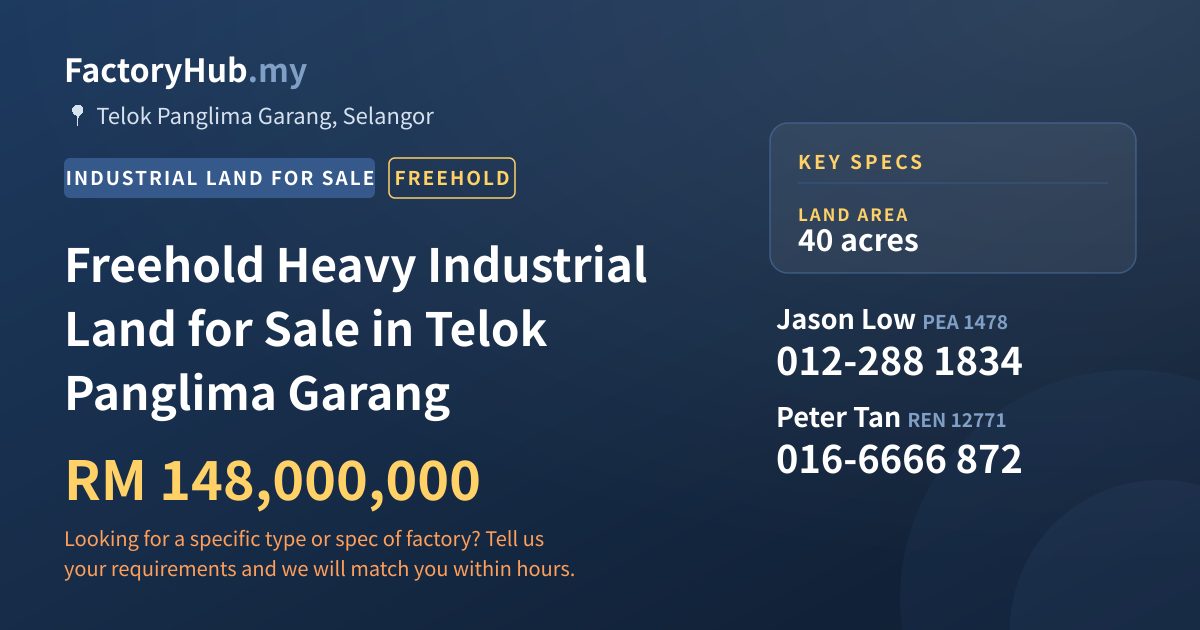 Land For Sale - Freehold Heavy Industrial Land for Sale in Telok Panglima Garang - Telok Panglima Garang, Selangor