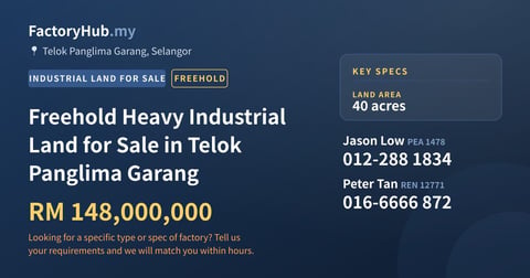 Land For Sale - Freehold Heavy Industrial Land for Sale in Telok Panglima Garang - Telok Panglima Garang, Selangor