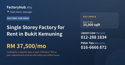 Factory For Rent - Single Storey Factory for Rent in Bukit Kemuning - Shah Alam, Selangor